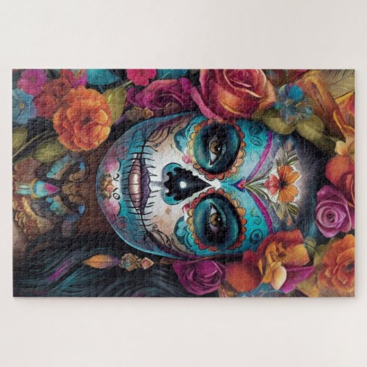 Bloemen Fiesta: Vrouw omarmt Dia de los Muertos Legpuzzel (Horizontaal)