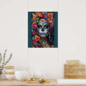Bloemen Fiesta: Vrouw omarmt Dia de los Muertos Poster (Keuken)