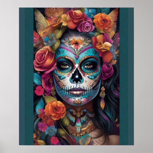 Bloemen Fiesta: Vrouw omarmt Dia de los Muertos Poster (Voorkant)