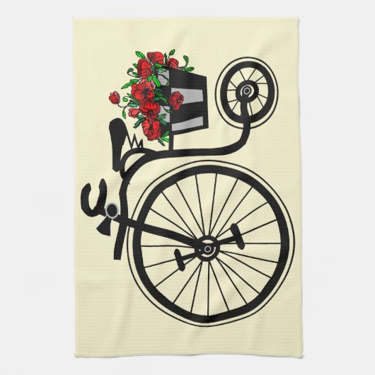 Bloemen Fiets Keukenhanddoek (Verticaal)