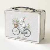 Bloemen Fiets Konijn Metalen Lunchbox (Achterkant)