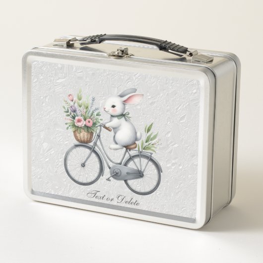Bloemen Fiets Konijn Metalen Lunchbox (Voorkant)