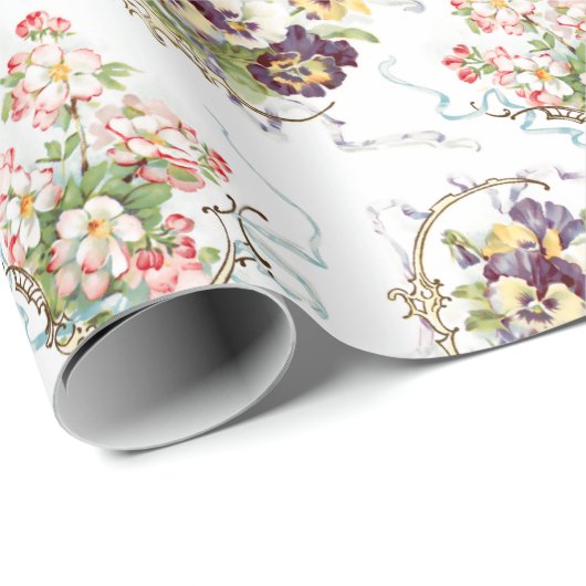  bloemen, filigraan en linten cadeaupapier (Rol Hoek)