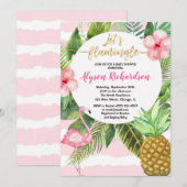 Bloemen flamingo roze gouden meisje baby shower kaart (Voorkant / Achterkant)