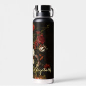 Bloemen  Floral Art Goud Monogrammed Zwart Waterfles (Achterkant)