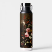 Bloemen  Floral Art Goud Monogrammed Zwart Waterfles (Voorkant)