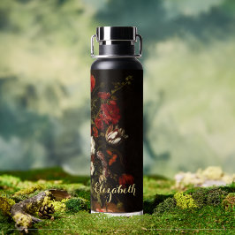 Bloemen  Floral Art Goud Monogrammed Zwart Waterfles