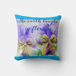 Bloemen floral Turquoise Blue pansy poppy Cushion Kussen