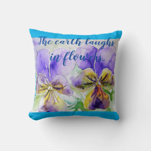 Bloemen floral Turquoise Blue pansy poppy Cushion Kussen
