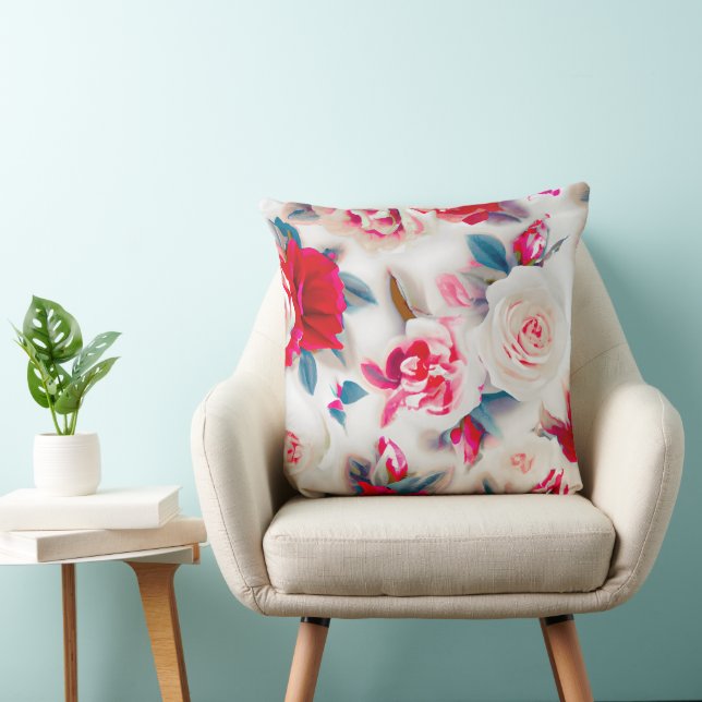 Bloemen florale atmosfeer roze wit modern kussen (Stoel)