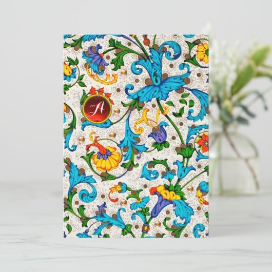 BLOEMEN FLORENTIJNSE RENAISSANCE BLAUWE KRULLEN, B FEESTDAGENKAART (Staand voorkant)