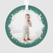 Bloemen Foliage Crest Elegante Groene Foto's Keeps Ornament (achterkant)