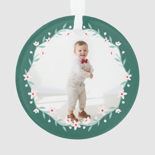 Bloemen Foliage Crest Elegante Groene Foto's Keeps Ornament (achterkant)