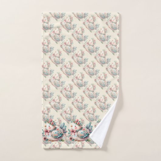 Bloemen Folk Vogel met Pastel Boho Charm Bad Handdoek (Handdoek)