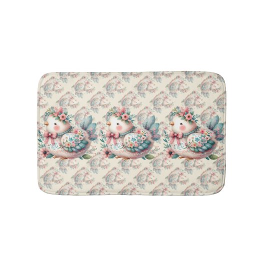 Bloemen Folk Vogel met Pastel Boho Charm Badmat (Voorkant)