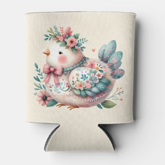 Bloemen Folk Vogel met Pastel Boho Charm Blikjeskoeler (Voorkant)