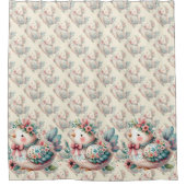 Bloemen Folk Vogel met Pastel Boho Charm Douchegordijn (Voorkant)