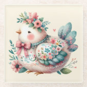 Bloemen Folk Vogel met Pastel Boho Charm Glazen Onderzetter (Voorkant)