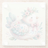 Bloemen Folk Vogel met Pastel Boho Charm Glazen Onderzetter (Achterkant)