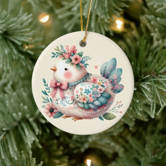 Bloemen Folk Vogel met Pastel Boho Charm Keramisch Ornament (Boom)