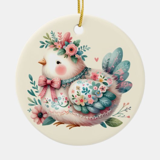 Bloemen Folk Vogel met Pastel Boho Charm Keramisch Ornament (Voorkant)