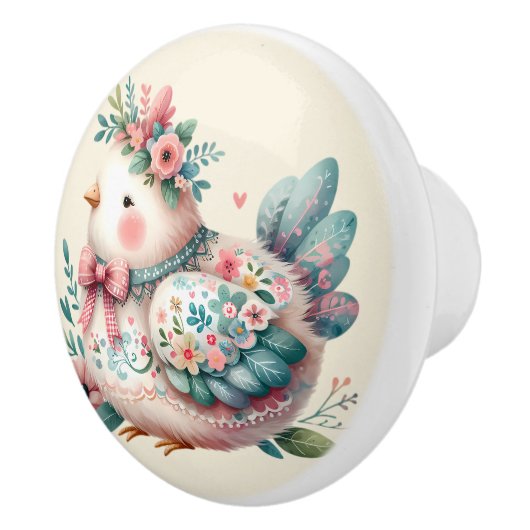 Bloemen Folk Vogel met Pastel Boho Charm Keramische Knop (Rechts)