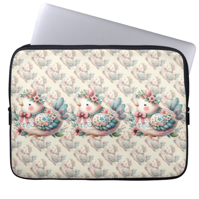 Bloemen Folk Vogel met Pastel Boho Charm Laptop Sleeve (Voorkant)