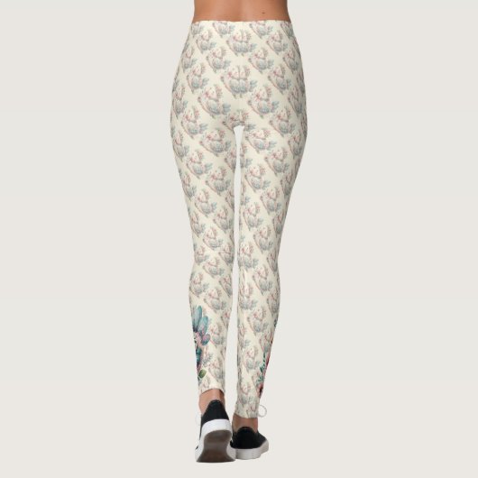 Bloemen Folk Vogel met Pastel Boho Charm Leggings (Achterkant)