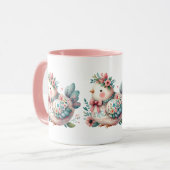 Bloemen Folk Vogel met Pastel Boho Charm Mok (Voorkant links)