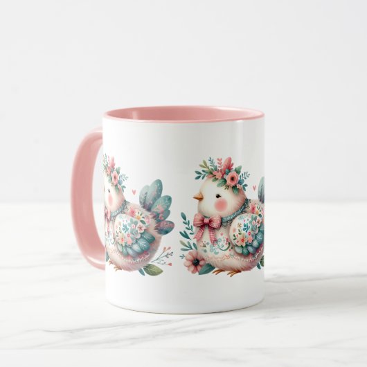 Bloemen Folk Vogel met Pastel Boho Charm Mok (Voorkant links)