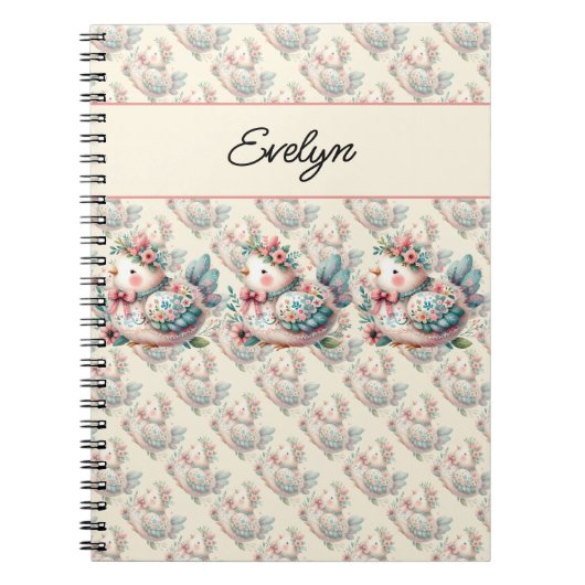 Bloemen Folk Vogel met Pastel Boho Charm Notitieboek (Voorkant)