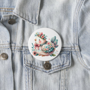 Bloemen Folk Vogel met Pastel Boho Charm Ronde Button 7,6 Cm