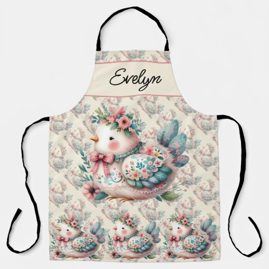 Bloemen Folk Vogel met Pastel Boho Charm Schort (Voorkant)