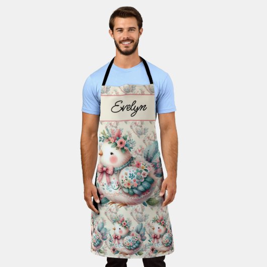 Bloemen Folk Vogel met Pastel Boho Charm Schort (Gedragen)