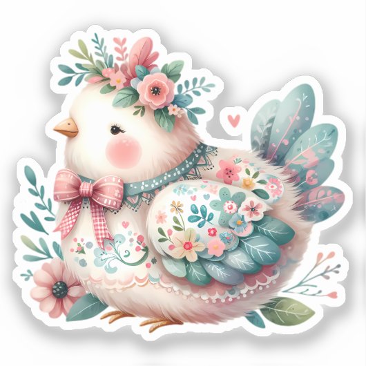 Bloemen Folk Vogel met Pastel Boho Charm Sticker (Voorkant)