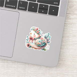 Bloemen Folk Vogel met Pastel Boho Charm Sticker