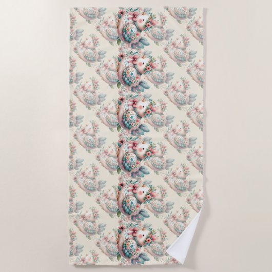 Bloemen Folk Vogel met Pastel Boho Charm Strandlaken (Voorkant)