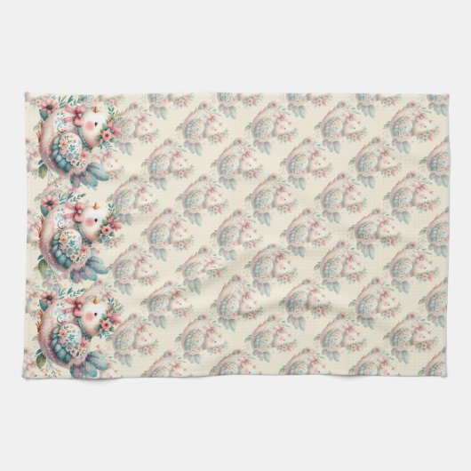 Bloemen Folk Vogel met Pastel Boho Charm Theedoek (Horizontaal)