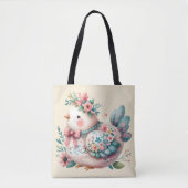 Bloemen Folk Vogel met Pastel Boho Charm Tote Bag (Voorkant)