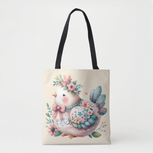 Bloemen Folk Vogel met Pastel Boho Charm Tote Bag (Voorkant)