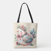 Bloemen Folk Vogel met Pastel Boho Charm Tote Bag (Achterkant)