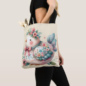 Bloemen Folk Vogel met Pastel Boho Charm Tote Bag (Dichtbij)