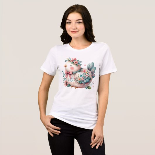 Bloemen Folk Vogel met Pastel Boho Charm Tri-Blend Shirt (Voorkant volledig)