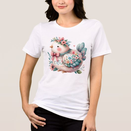 Bloemen Folk Vogel met Pastel Boho Charm Tri-Blend Shirt (Voorkant)