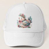 Bloemen Folk Vogel met Pastel Boho Charm Trucker Pet (Voorkant)