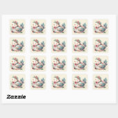 Bloemen Folk Vogel met Pastel Boho Charm Vierkante Sticker (Vel)