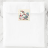 Bloemen Folk Vogel met Pastel Boho Charm Vierkante Sticker (Tas)