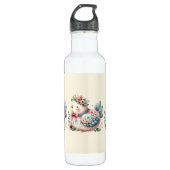 Bloemen Folk Vogel met Pastel Boho Charm Waterfles (Voorkant)
