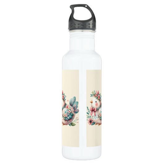 Bloemen Folk Vogel met Pastel Boho Charm Waterfles (Achterkant)