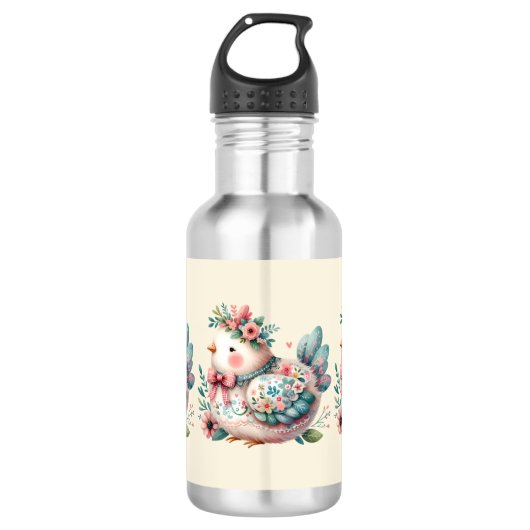 Bloemen Folk Vogel met Pastel Boho Charm Waterfles (Voorkant)